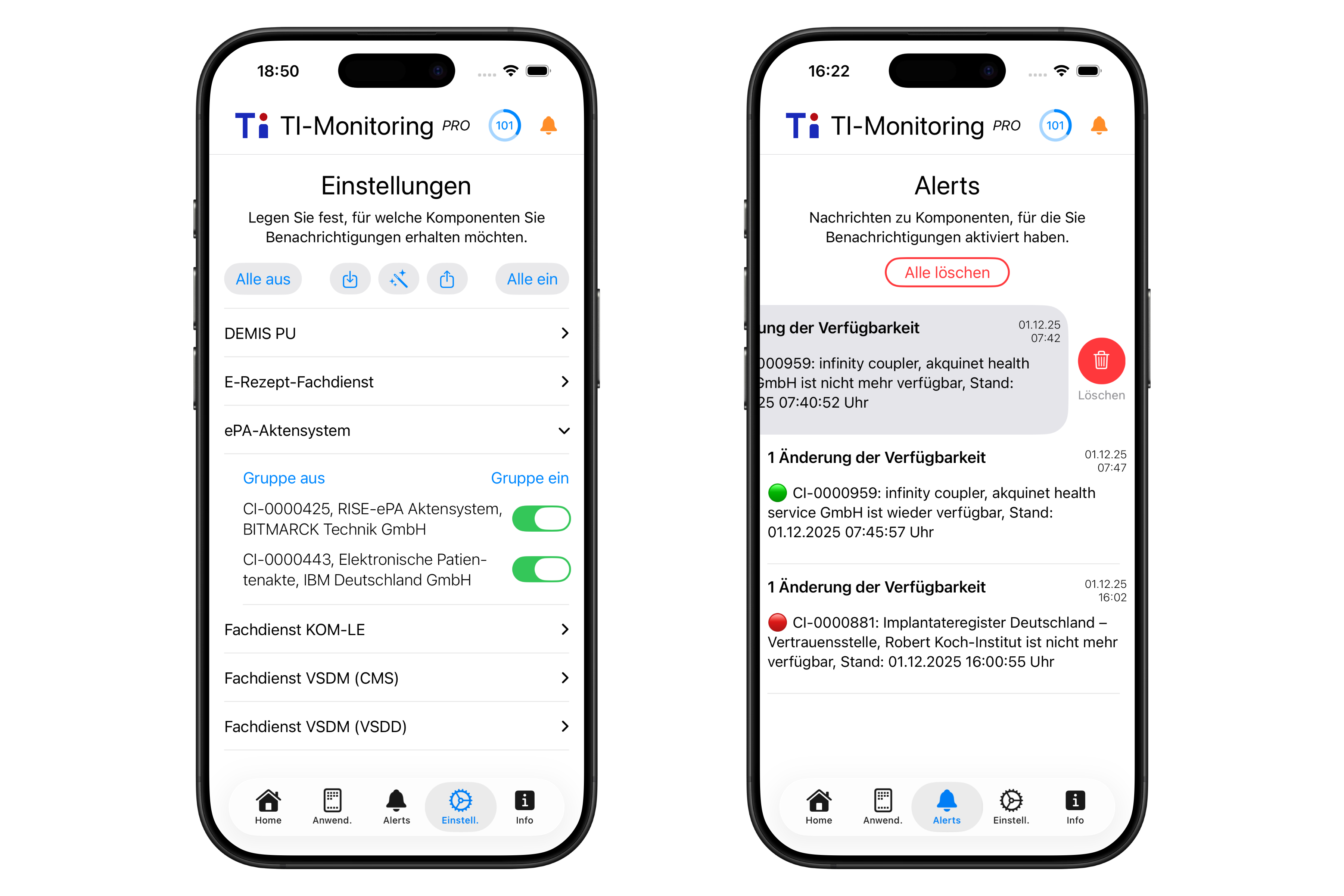 Einstellungen und Ansicht von Benachrichtigungen